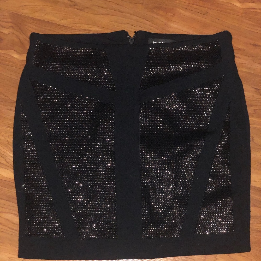 Bebe black crystal studded mini skirt